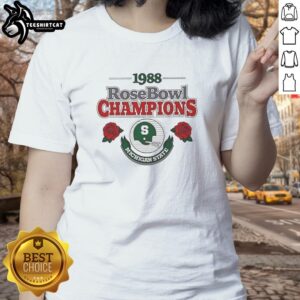 Official Michigan State Spartans NCAA Football 1998 Rose Bowl helmet graphic on a ladies tee shirt.
