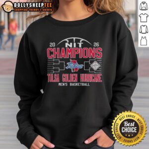 Official Tulsa Golden Hurricane Men's Basketball NIT Champions 2026 Sweatshirt featuring team logo and colors.