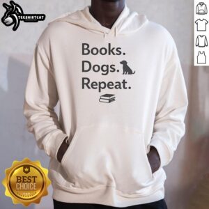 Funny dog hoodie featuring the phrase 'Nice Books Dogs Repeat' with a cute dog graphic, perfect for dog lovers.