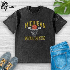 Vintage Nice Michigan 1989 National Champs washed t-shirt featuring classic graphics and a comfortable fit.