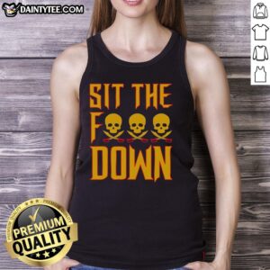 Good Skull Head Pirate Sit The Fck Down Tank Top design featuring a bold pirate graphic on a stylish tank top.