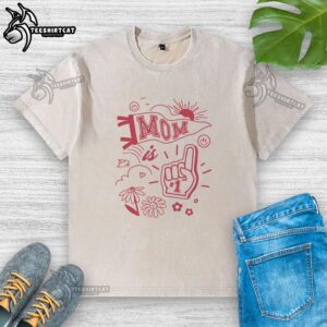 Official Mom Is 1 Collage Washed T-Shirt featuring a fun design celebrating motherhood and first birthdays.