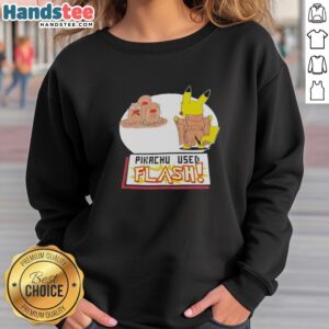 Alt Text: Cozy graphic sweatshirt featuring Good Pikachu using Flash, perfect for Pokmon fans and casual wear.