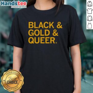 Official Black Gold Queer Ladies Tee featuring a stylish design celebrating LGBTQ+ pride and inclusivity.