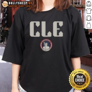 Women wearing Nice Cleveland Guardians City Connect pregame tees, showcasing team spirit and style at the ballpark.
