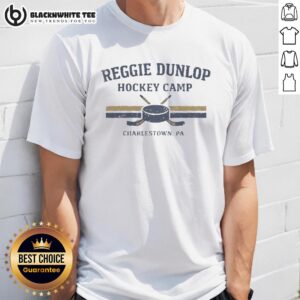 Official Reggie Dunlop Hockey Camp Charlestown Chiefs Team T-Shirt featuring team logo and vibrant colors for fans.