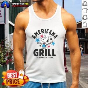 Original Women's Peanuts Americana Grill Cropped Graphic Tank Top featuring a vibrant graphic design and comfortable fit.