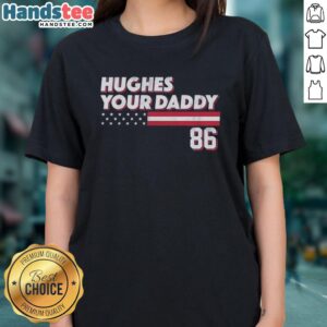 Alt Text: Premium Jack Hughes Your Daddy 86 retro ladies tee featuring a stylish design perfect for hockey fans.