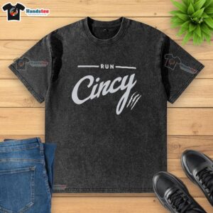 Alt text for image: Original Run Cincy Cincinnati washed t-shirt featuring a vintage design and soft fabric for comfort.