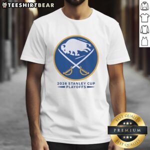 Buffalo Sabres NHL Stanley Cup Playoffs big logo t-shirt showcasing team pride and sportswear style.