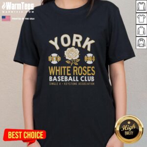 Alt Text: Nice York White Roses Baseball Club Estd 1884 Ladies Tee featuring vintage design and soft fabric for comfort.