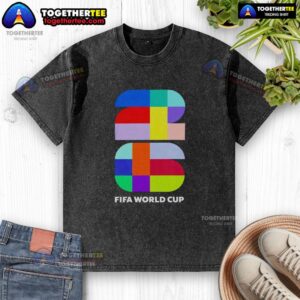 Top FIFA 2026 World Cup color logo emblem on a stylish washed t-shirt, perfect for soccer fans and collectors.