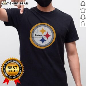 Alt Text: Stylish Pittsburgh Steelers rivet logo t-shirt featuring a bold design, perfect for fans of the NFL team.