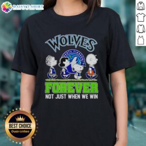 Hot Peanuts characters MLB Minnesota Timberwolves Forever tee for ladies, celebrating team spirit and fandom.