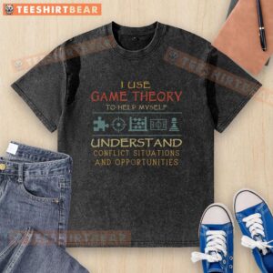 Funny I Use Game Theory To Help Myself washed t-shirt design with playful graphics and bold text.