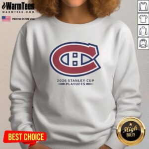 Pretty Montreal Canadiens NHL 2026 Stanley Cup Playoffs sweatshirt in red with team logo, perfect for fans and game day.