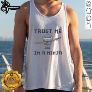 Premium cute ninja holding katana in Trust Me Im A Ninja tank top, perfect for fans of stylish martial arts apparel.