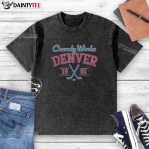Top Comedy Works Denver Pioneers Est 1981 washed t-shirt featuring a vintage design and soft fabric for comfort.