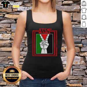 Top Stop Wars Free Palestine Tank Top featuring bold text and a graphic design promoting peace and justice for Palestine.
