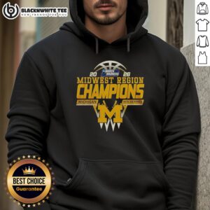 2026 Michigan Wolverines Midwest Region Champions hoodie featuring bold team logo and vibrant colors.