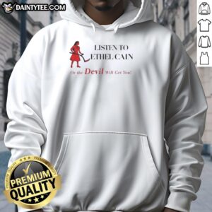 Ethel Cain Coachella hoodie featuring 'Nice Listen to Ethel Cain or the Devil Will Get You' design in vibrant colors.