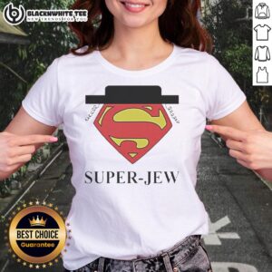 Original Superman Super Jew Ladies Tee featuring a classic comic design, perfect for fans of superhero apparel.