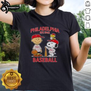Awesome Charlie Brown and Snoopy Philadelphia Phillies basketball tee for ladies, established 1962, featuring vibrant graphics.