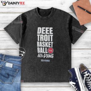 Alt Text: 2026 NBA Playoffs Detroit Pistons logo washed t-shirt featuring Dee-Troit Basketball design for fans.