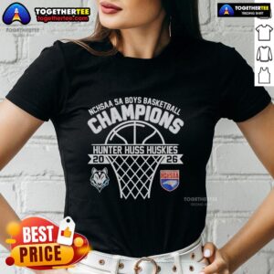 Alt Text: Original Hunter Huss Huskies NCHSAA 5A Boys Basketball Champions 2026 Ladies Tee showcasing team pride and victory.