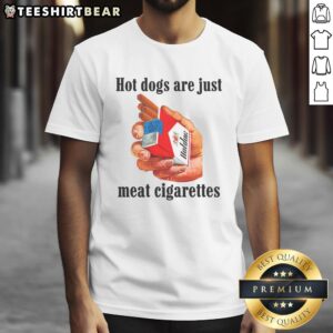 Awesome Hot Dogs Are Just Meat Cigarettes T-Shirt featuring a fun graphic design, perfect for food lovers and humor enthusiasts.