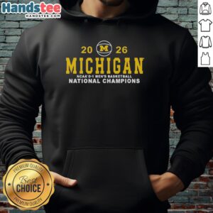 Hot Valiant University of Michigan Men's Basketball 2025-2026 National Champions Embroidered Hoodie in blue and maize.