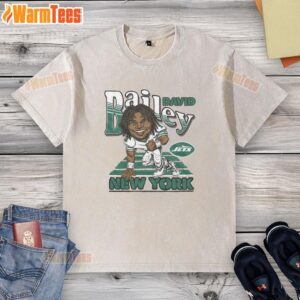 Awesome New York Jets David Bailey washed t-shirt featuring vibrant team colors and logo, perfect for fans and casual wear.