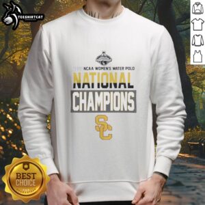 USC 2026 NC Women's Water Polo National Champions sweatshirt featuring bold team colors and logo.