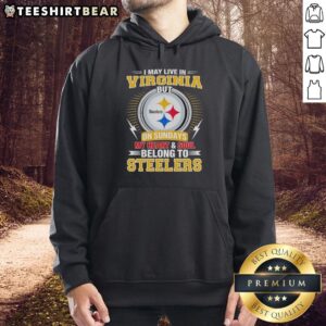 Fan wearing a Pittsburgh Steelers hoodie, celebrating game day spirit with pride while living in Virginia.