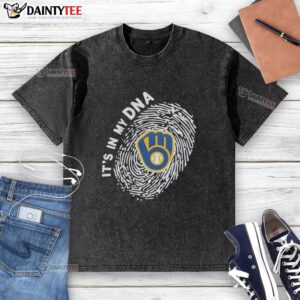 Alt Text: Original Milwaukee Brewers In My DNA logo washed t-shirt, featuring a vintage design and comfortable fit for fans.