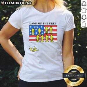Good Land of the Free USA Flag ladies tee featuring a vibrant American flag design, perfect for patriotic fashion.