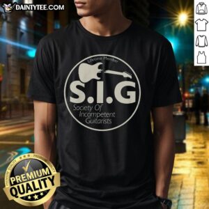 Good Society of Incompetent Guitarists T-Shirt featuring a humorous design for music lovers and aspiring guitarists.
