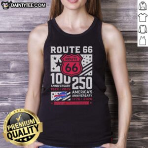 Buffalo Bills Route 66 Centennial tank top celebrating 100 years (1926-2026) and America's 250th anniversary.