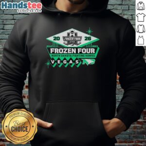 Nice North Dakota Fighting Hawks Frozen Four 2026 NCAA Men's Hockey hoodie featuring team colors and logo.