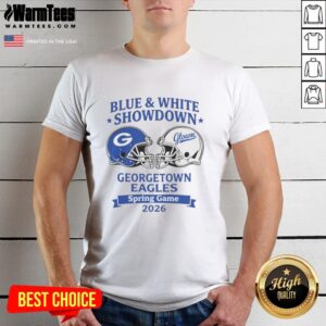 Alt Text: Pretty blue and white Georgetown Eagles Spring Game 2026 T-shirt featuring vibrant team logo and sporty design.