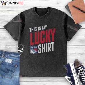 Alt Text: Awesome New York Rangers 'This Is My Lucky' washed t-shirt in blue, perfect for fans and game day outfits.