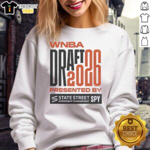 Alt Text: 2026 WNBA Draft sweatshirt celebrating 30th season, presented by State Street Investment Management.
