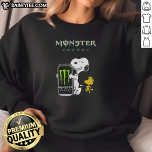 Alt Text: Top Snoopy and Woodstock X Monster Energy sweatshirt featuring vibrant graphics and a cozy design for fans.