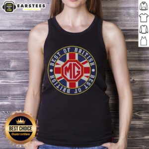 Hot MG car badge logo on a stylish Best of British tank top, perfect for automotive enthusiasts and MG fans.