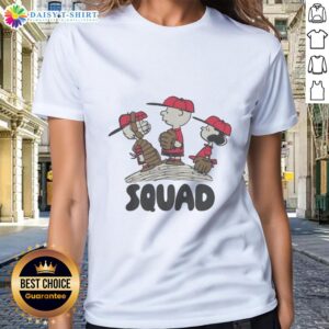 Nice Peanuts 3/4 Sleeve Raglan Baseball Squad Ladies Tee in stylish design, perfect for casual outings and sports events.