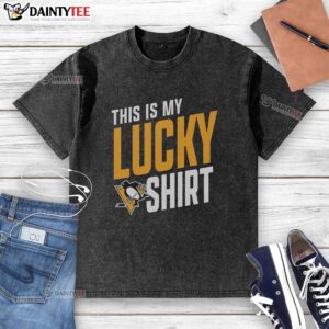 Awesome Pittsburgh Penguins 'This Is My Lucky' washed t-shirt, perfect for fans and game day wear.