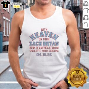Zach Bryan performing in a tank top at Bank of America Stadium during the Top Heaven on Tour 2026 concert.