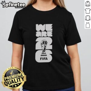 Official We Are 2026 FIFA World Cup Trophy Lights Ladies Tee showcasing vibrant design for soccer fans.