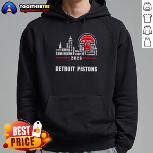 Stylish Detroit Pistons 2026 hoodie featuring the city skyline and the greatest of all time players design.