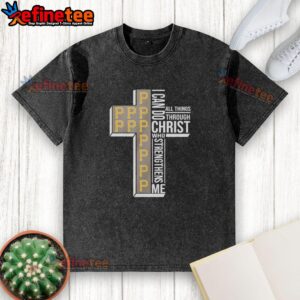 Official Pittsburgh Pirates baseball t-shirt featuring 'I Can Do All Things Through Christ' design with a cross.